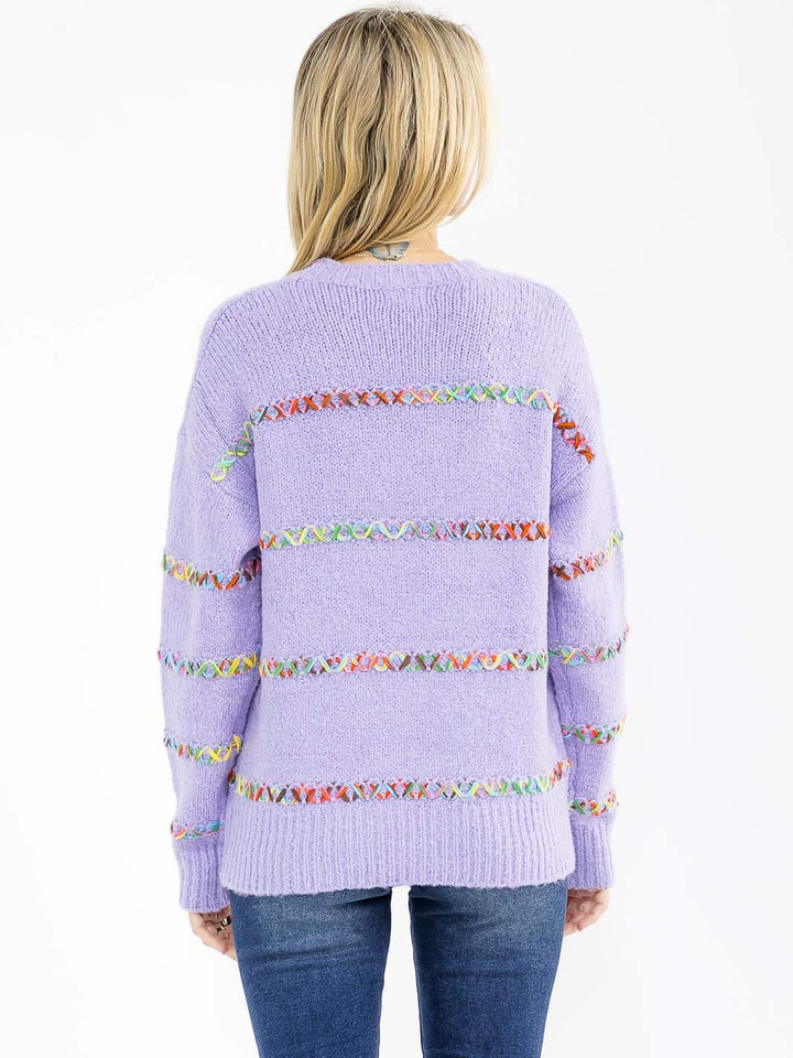 WOMEN'S LONG SLEEVE KNIT DETAILED PULLOVER SWEATER