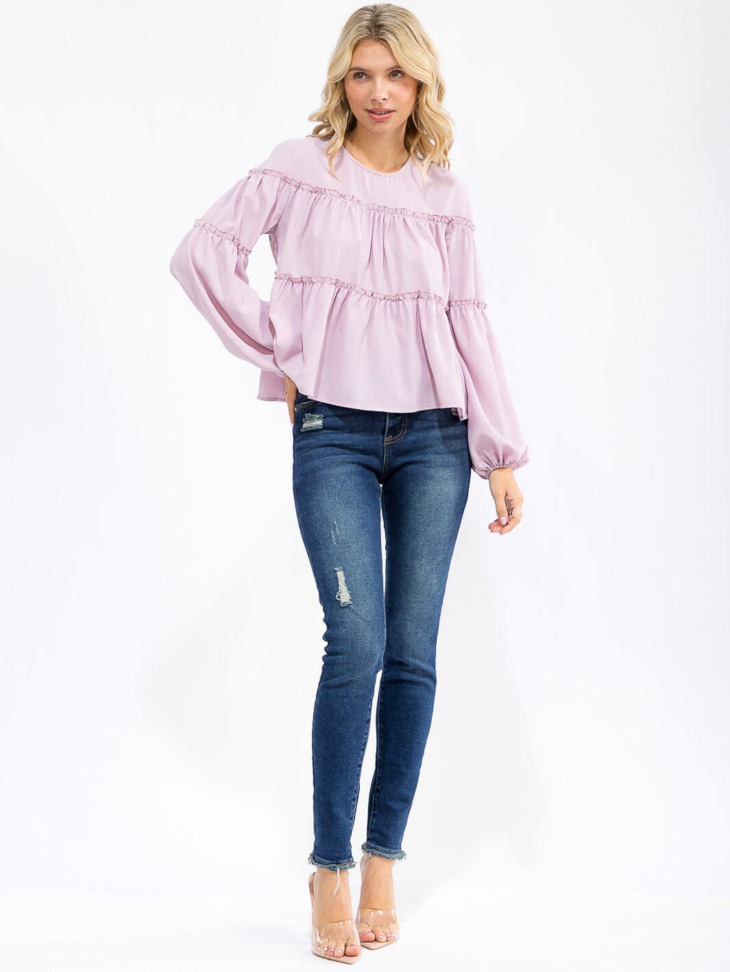 WOMEN'S LONG SLEEVE TIERED TUNIC BLOUSE