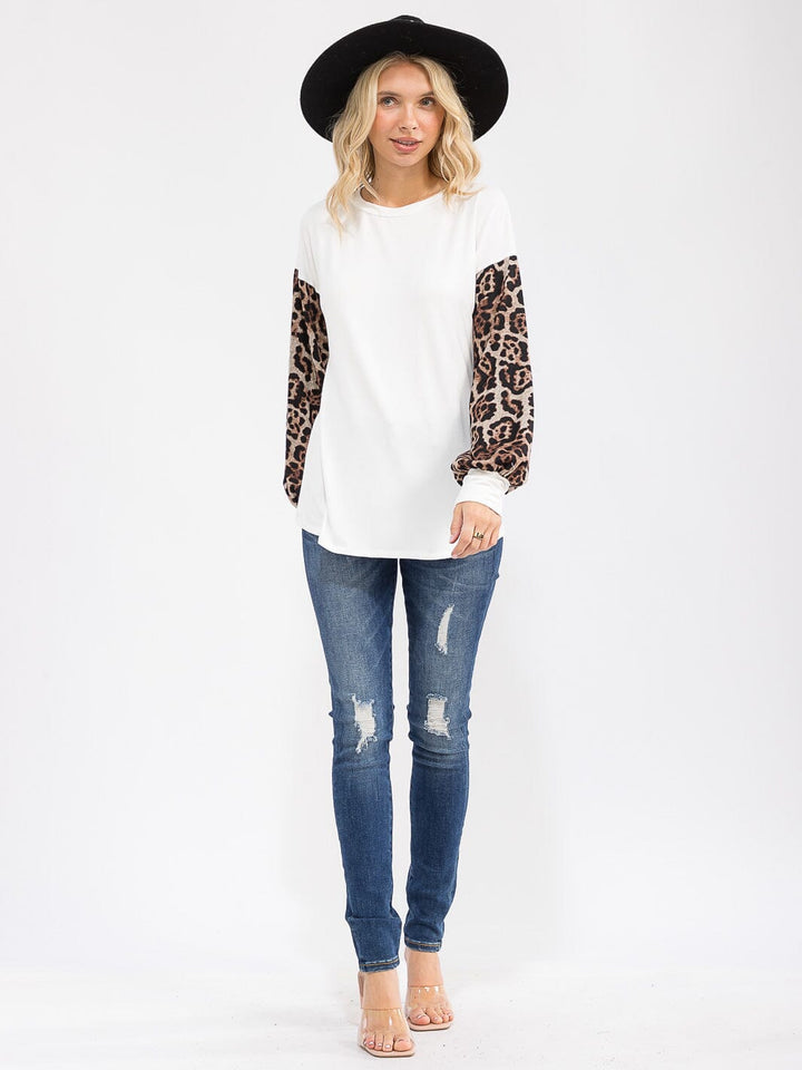 WOMEN'S LONG SLEEVE ANIMAL PRINT CONTRAST LOOSE FIT TOP
