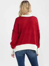WOMEN'S LONG SLEEVE COLORBLOCK FLOWER PULLOVER KNIT SWEATER