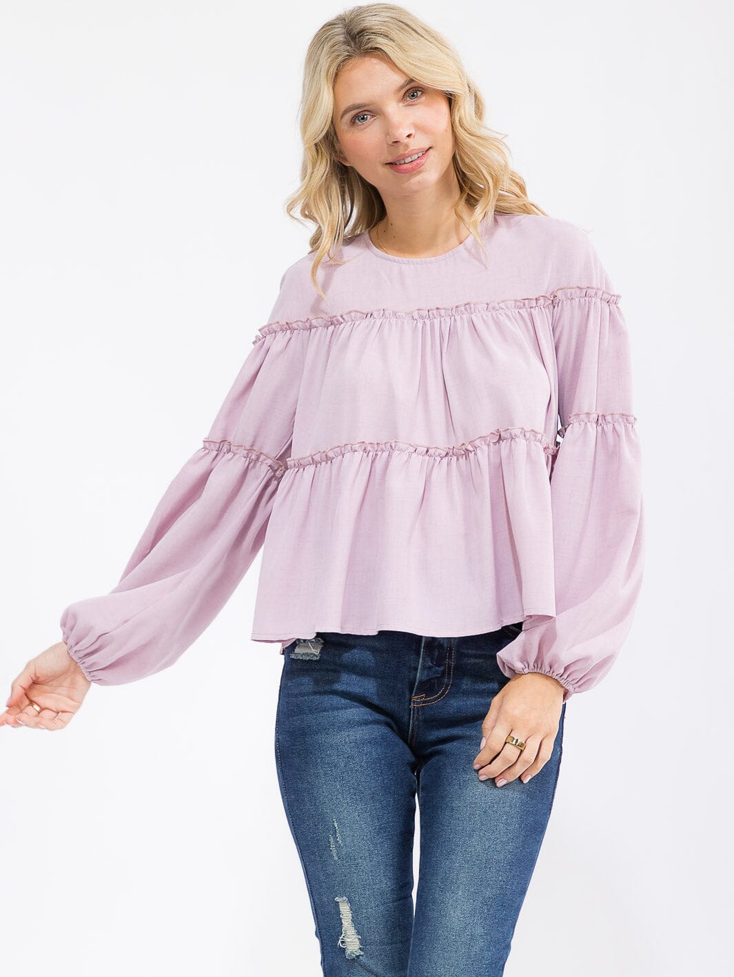 WOMEN'S LONG SLEEVE TIERED TUNIC BLOUSE
