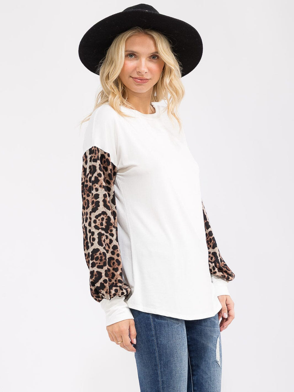 WOMEN'S LONG SLEEVE ANIMAL PRINT CONTRAST LOOSE FIT TOP