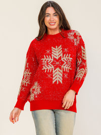 WOMEN'S LONG SLEEVE HOLIDAY PRINT SHIMMER PULLOVER SWEATER