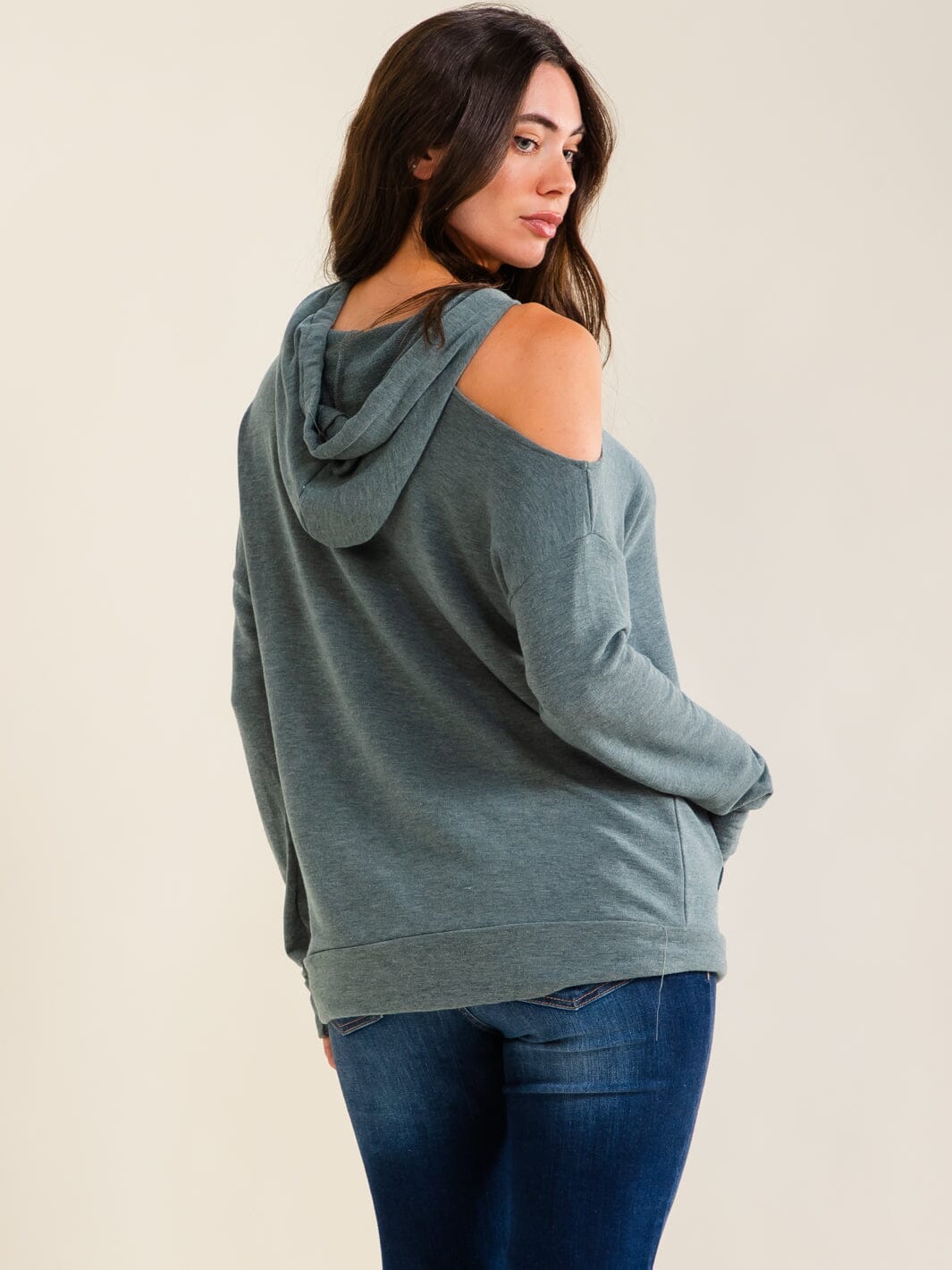 ENTRO WOMEN'S LONG SLEEVE COLD SHOULDER HOODIES TOP
