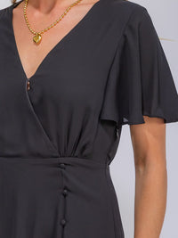 WOMEN'S SHORT SLEEVE SURPLICE FRONT SLIT MAXI GOWN DRESS