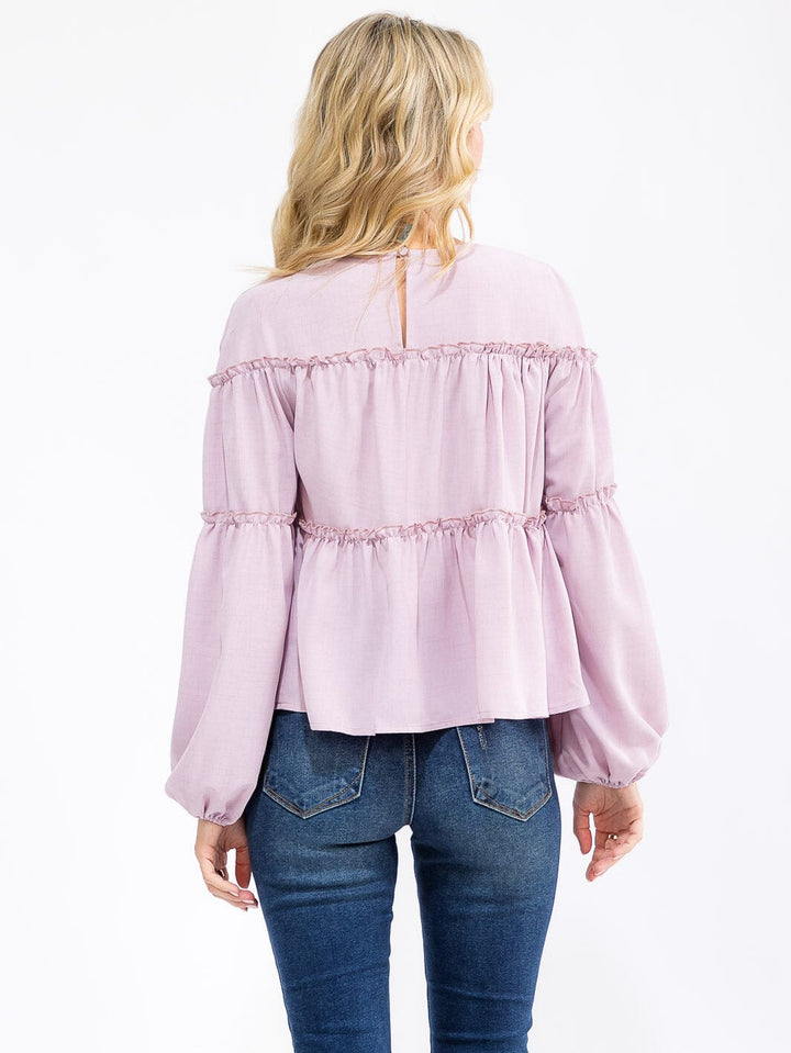 WOMEN'S LONG SLEEVE TIERED TUNIC BLOUSE