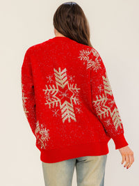 WOMEN'S LONG SLEEVE HOLIDAY PRINT SHIMMER PULLOVER SWEATER