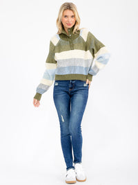 WOMEN'S LONG SLEEVE TURTLE NECK KNIT COLORBLOCK PULLOVER SWEATER