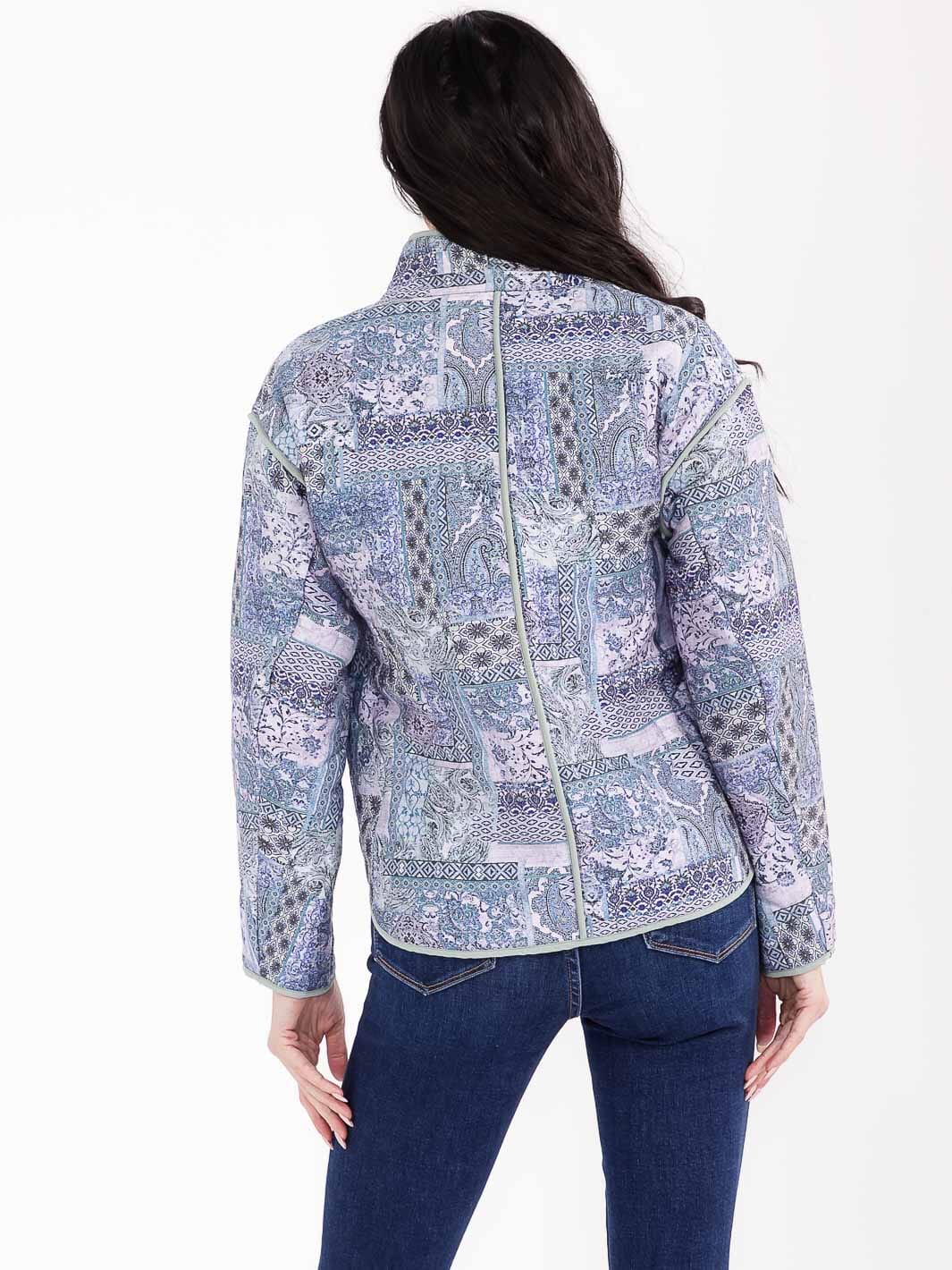 WOMEN'S LONG SLEEVE BUTTON CLOSURE FRONT POCKETS MULTI PRINT JACKET