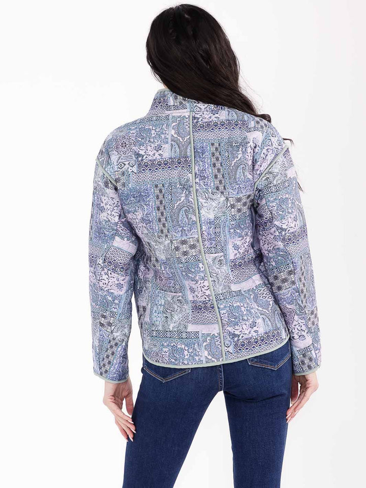WOMEN'S LONG SLEEVE BUTTON CLOSURE FRONT POCKETS MULTI PRINT JACKET