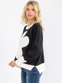 WOMEN'S LONG SLEEVE COLORBLOCK FLOWER PULLOVER KNIT SWEATER