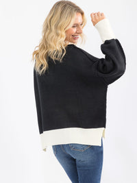 WOMEN'S LONG SLEEVE COLORBLOCK FLOWER PULLOVER KNIT SWEATER