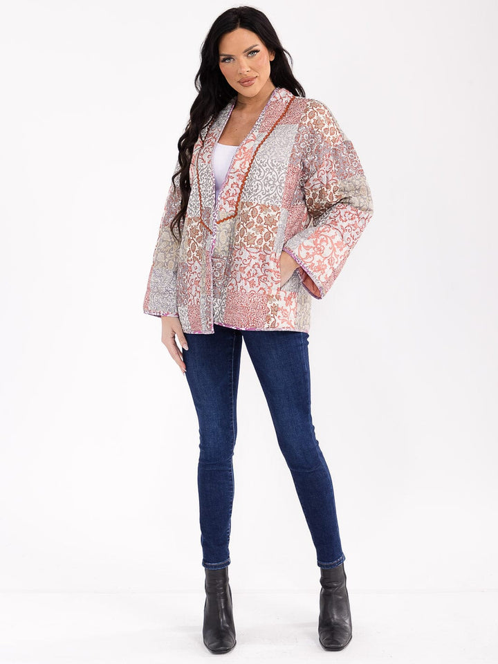 WOMEN'S LONG SLEEVE OPEN FRONT MULTI PRINT JACKET