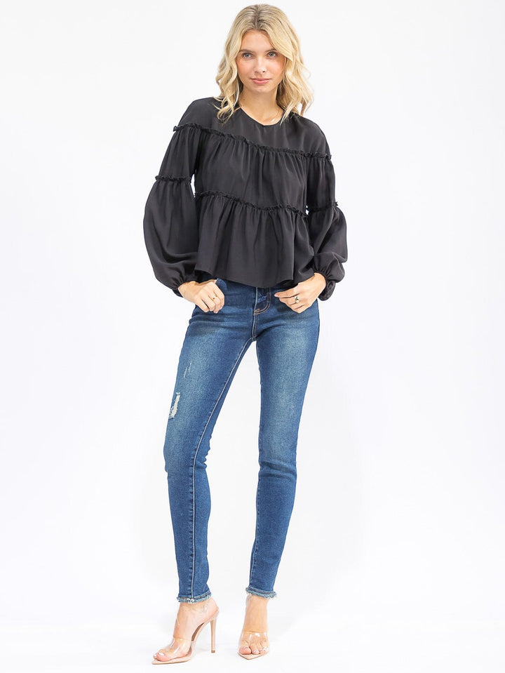WOMEN'S LONG SLEEVE TIERED TUNIC BLOUSE