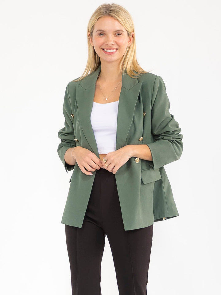 WOMEN'S LONG SLEEVE BUTTON CLOSURE FRONT POCKETS BLAZER