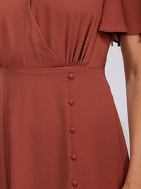 WOMEN'S SHORT SLEEVE SURPLICE FRONT SLIT MAXI GOWN DRESS
