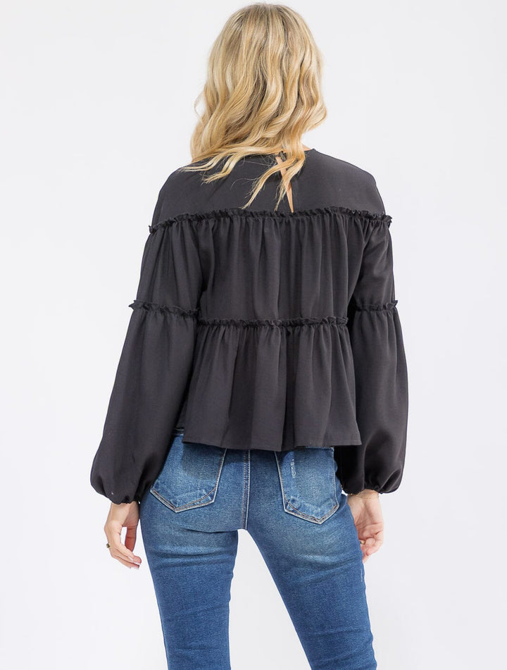 WOMEN'S LONG SLEEVE TIERED TUNIC BLOUSE