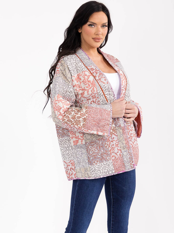 WOMEN'S LONG SLEEVE OPEN FRONT MULTI PRINT JACKET