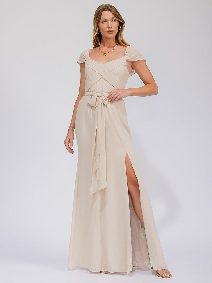 WOMEN'S SLEEVELESS DETAILED FRONT SLIT MAXI GOWN DRESS