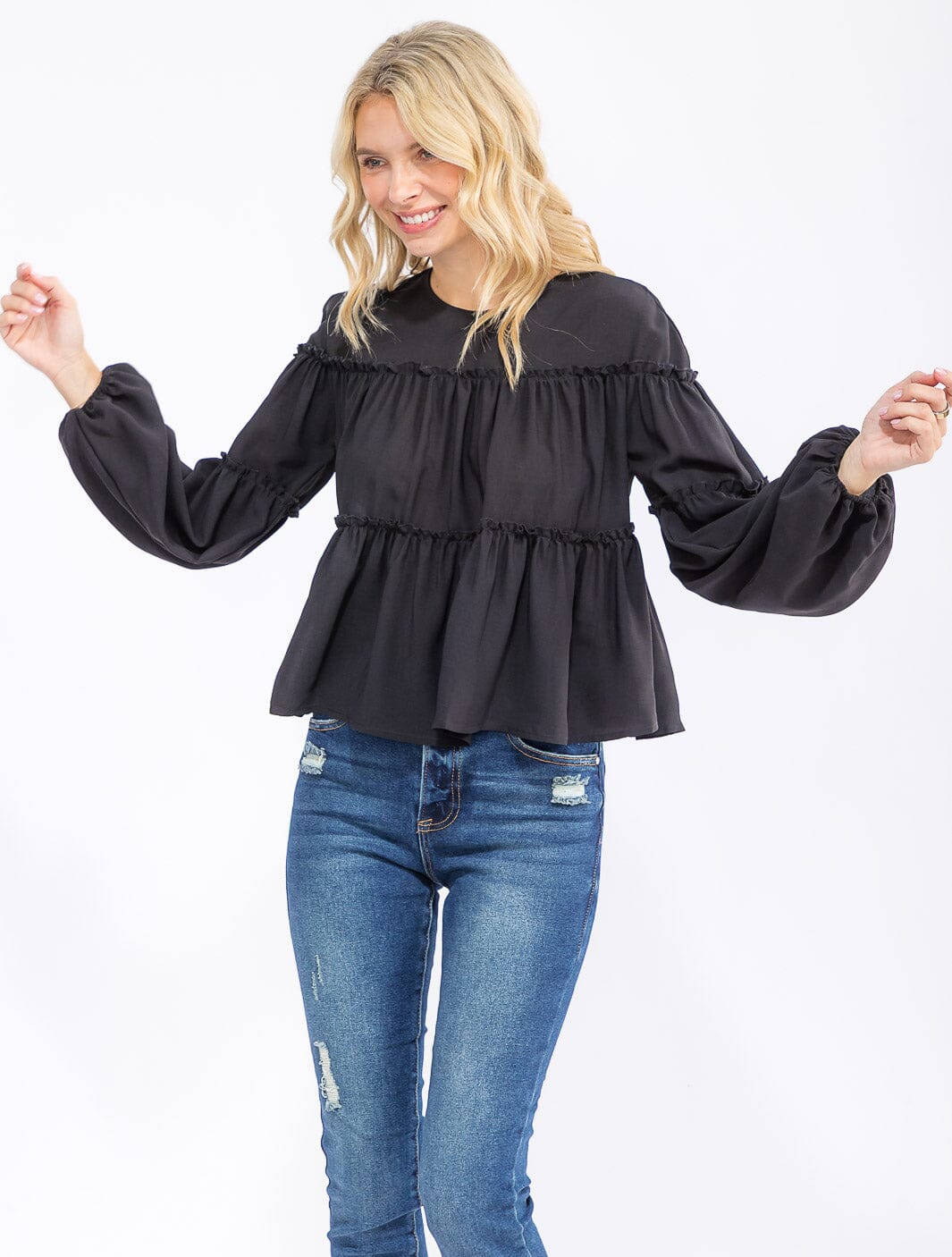 WOMEN'S LONG SLEEVE TIERED TUNIC BLOUSE