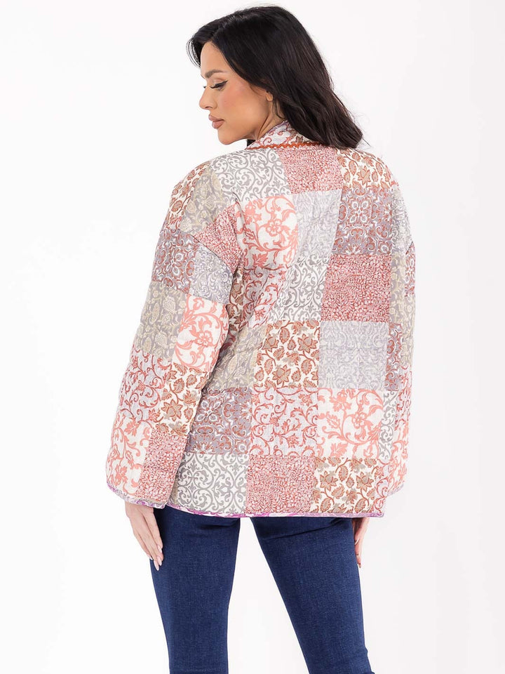 WOMEN'S LONG SLEEVE OPEN FRONT MULTI PRINT JACKET