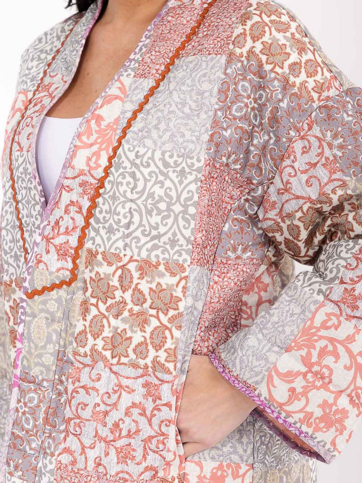 WOMEN'S LONG SLEEVE OPEN FRONT MULTI PRINT JACKET