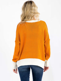WOMEN'S LONG SLEEVE COLORBLOCK FLOWER PULLOVER KNIT SWEATER