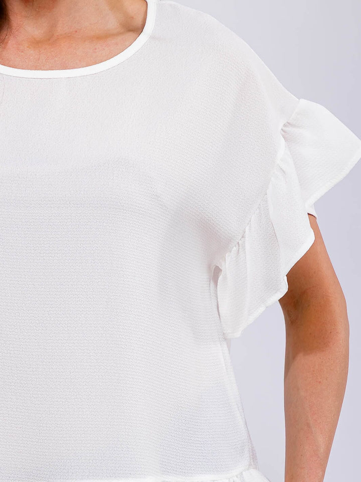 WOMEN'S SHORT RUFFLE SLEEVE TIERED BLOUSE