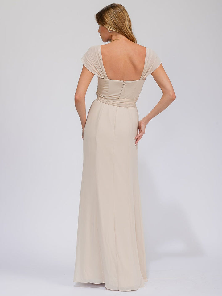 WOMEN'S SLEEVELESS DETAILED FRONT SLIT MAXI GOWN DRESS