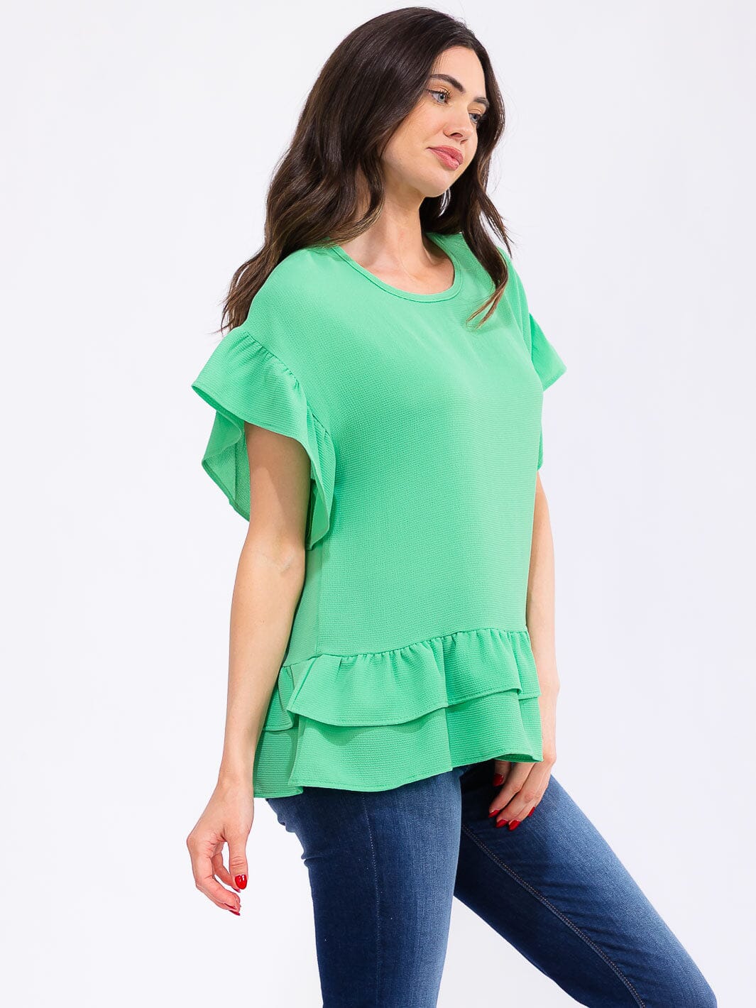 WOMEN'S SHORT RUFFLE SLEEVE TIERED BLOUSE