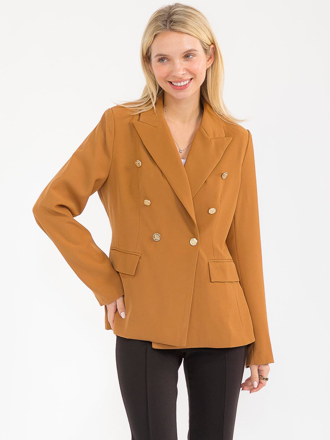 WOMEN'S LONG SLEEVE BUTTON CLOSURE FRONT POCKETS BLAZER
