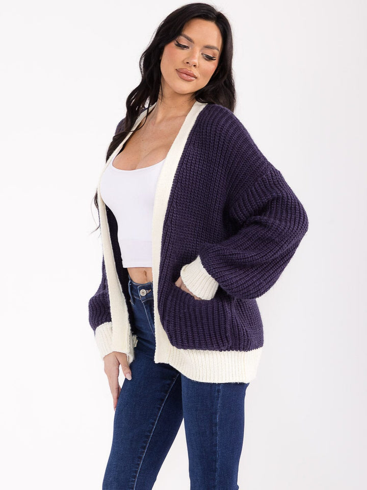 WOMEN'S LONG SLEEVE OPEN FRONT POCKETS COLORBLOCK KNIT CARDIGAN