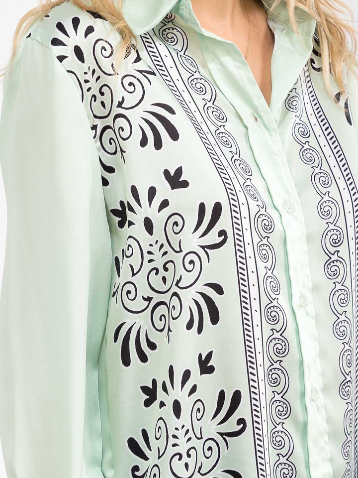 WOMEN'S LONG SLEEVE BUTTON UP PRINT BLOUSE