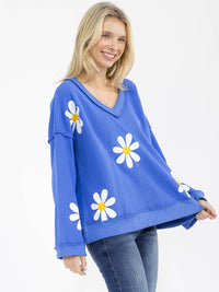 WOMEN'S LONG SLEEVE V-NECK FLORAL PRINT PULLOVER SWEATER
