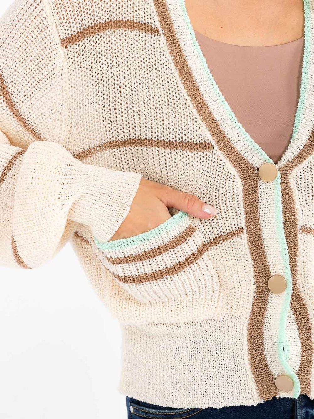 WOMEN'S LONG SLEEVE BUTTON UP FRONT POCKETS KNIT SWEATER