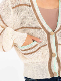 WOMEN'S LONG SLEEVE BUTTON UP FRONT POCKETS KNIT SWEATER