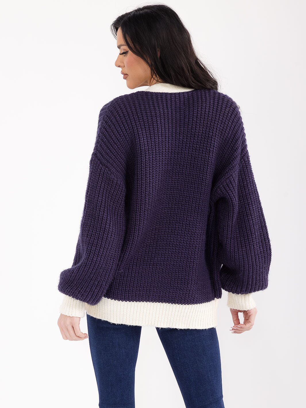 WOMEN'S LONG SLEEVE OPEN FRONT POCKETS COLORBLOCK KNIT CARDIGAN