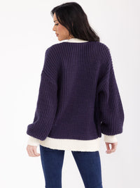WOMEN'S LONG SLEEVE OPEN FRONT POCKETS COLORBLOCK KNIT CARDIGAN