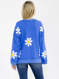 WOMEN'S LONG SLEEVE V-NECK FLORAL PRINT PULLOVER SWEATER