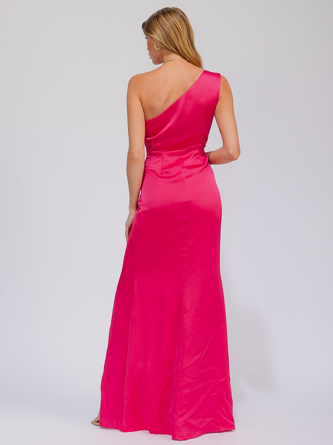 WOMEN'S SLEEVELESS ONE SHOULDER SURPLICE FRONT SLIT MAXI GOWN DRESS