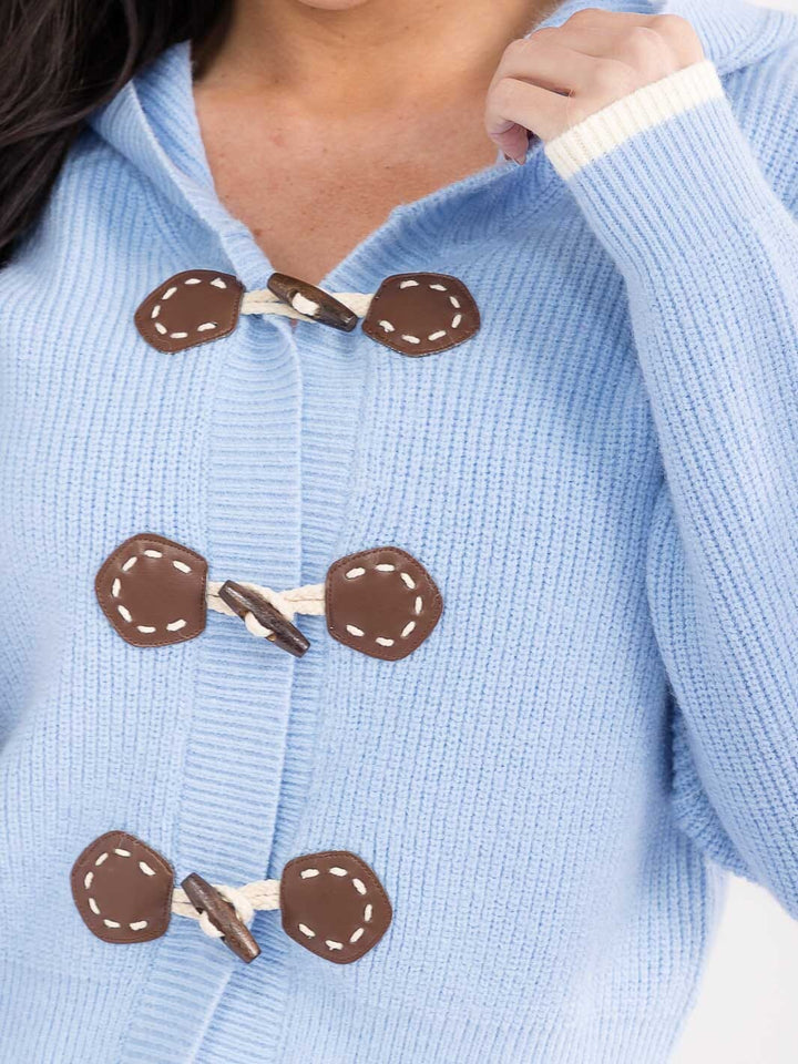 WOMEN'S LONG SLEEVE BUTTON CLOSURE HOODED KNIT SWEATER