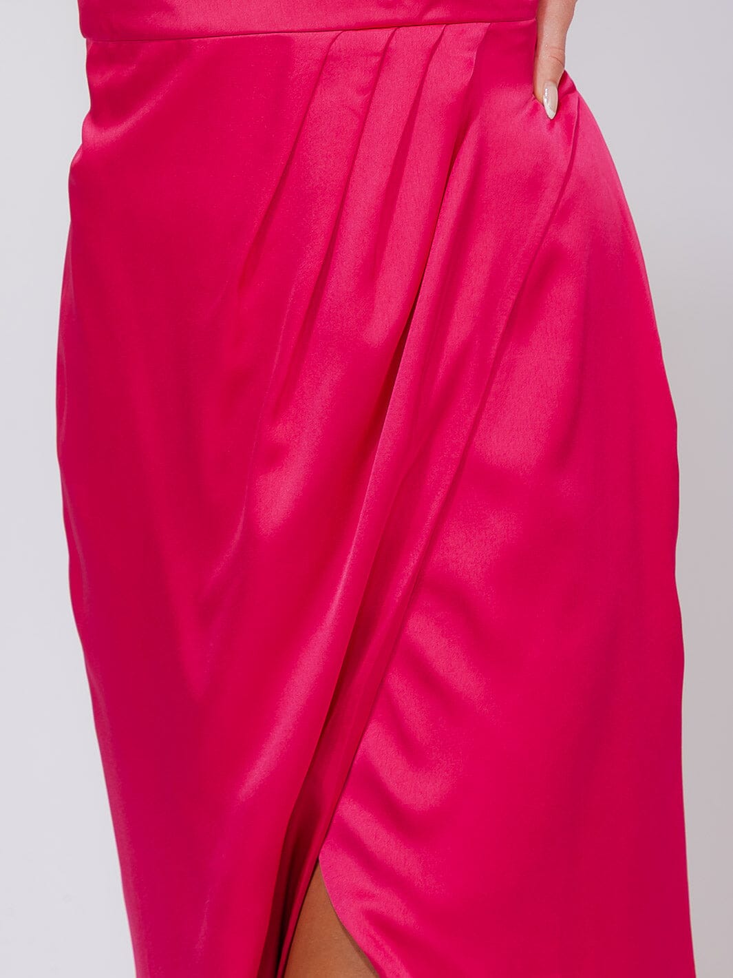 WOMEN'S SLEEVELESS ONE SHOULDER SURPLICE FRONT SLIT MAXI GOWN DRESS