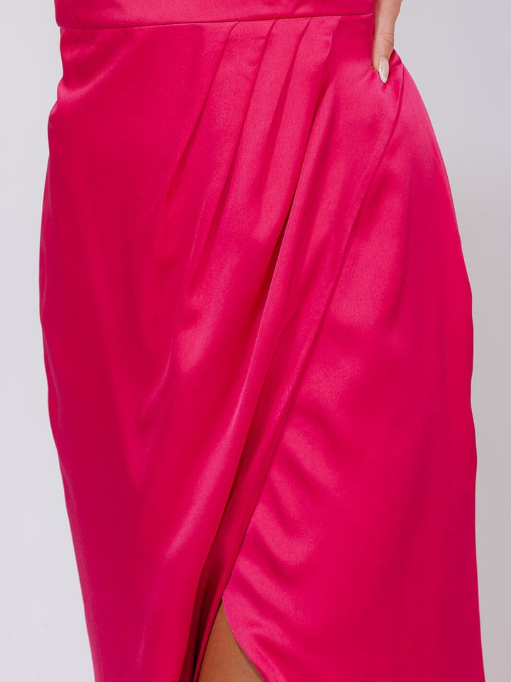 WOMEN'S SLEEVELESS ONE SHOULDER SURPLICE FRONT SLIT MAXI GOWN DRESS