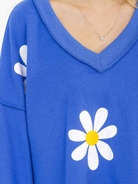 WOMEN'S LONG SLEEVE V-NECK FLORAL PRINT PULLOVER SWEATER