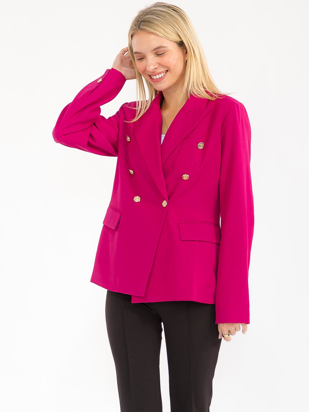 WOMEN'S LONG SLEEVE BUTTON CLOSURE FRONT POCKETS BLAZER