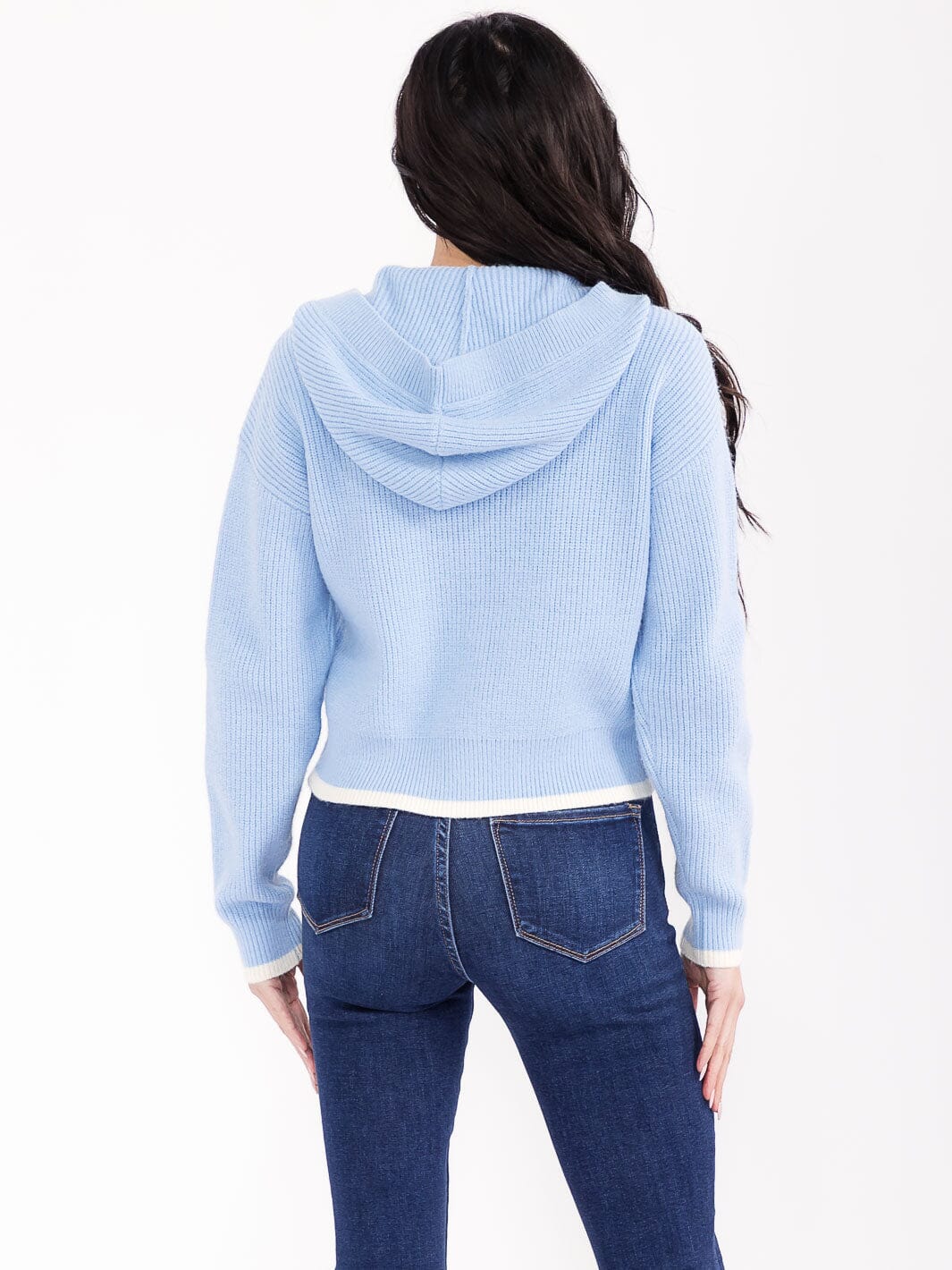 WOMEN'S LONG SLEEVE BUTTON CLOSURE HOODED KNIT SWEATER