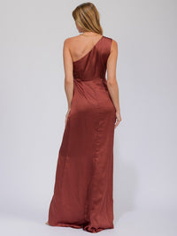 WOMEN'S SLEEVELESS ONE SHOULDER SURPLICE FRONT SLIT MAXI GOWN DRESS