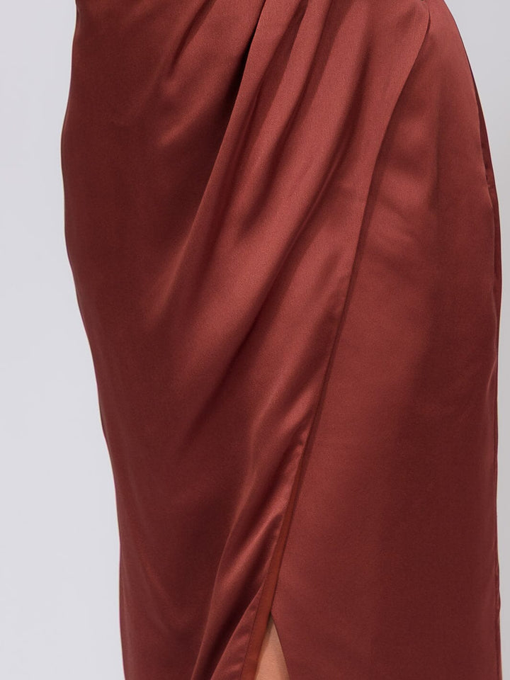 WOMEN'S SLEEVELESS ONE SHOULDER SURPLICE FRONT SLIT MAXI GOWN DRESS