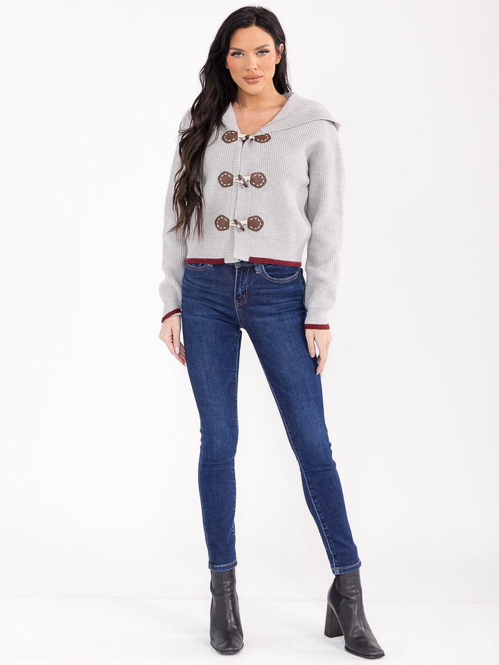 WOMEN'S LONG SLEEVE BUTTON CLOSURE HOODED KNIT SWEATER