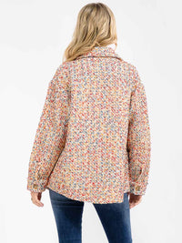 WOMEN'S LONG SLEEVE FRONT POCKETS BUTTON CLOSURE MULTI TWEED JACKET